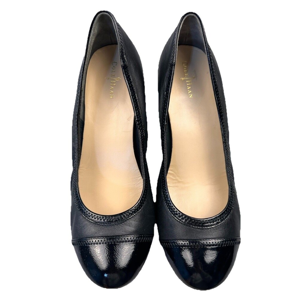 Cole Haan Tali Sloane Black Leather Patent Cap Toe Wedge D38134 size 10